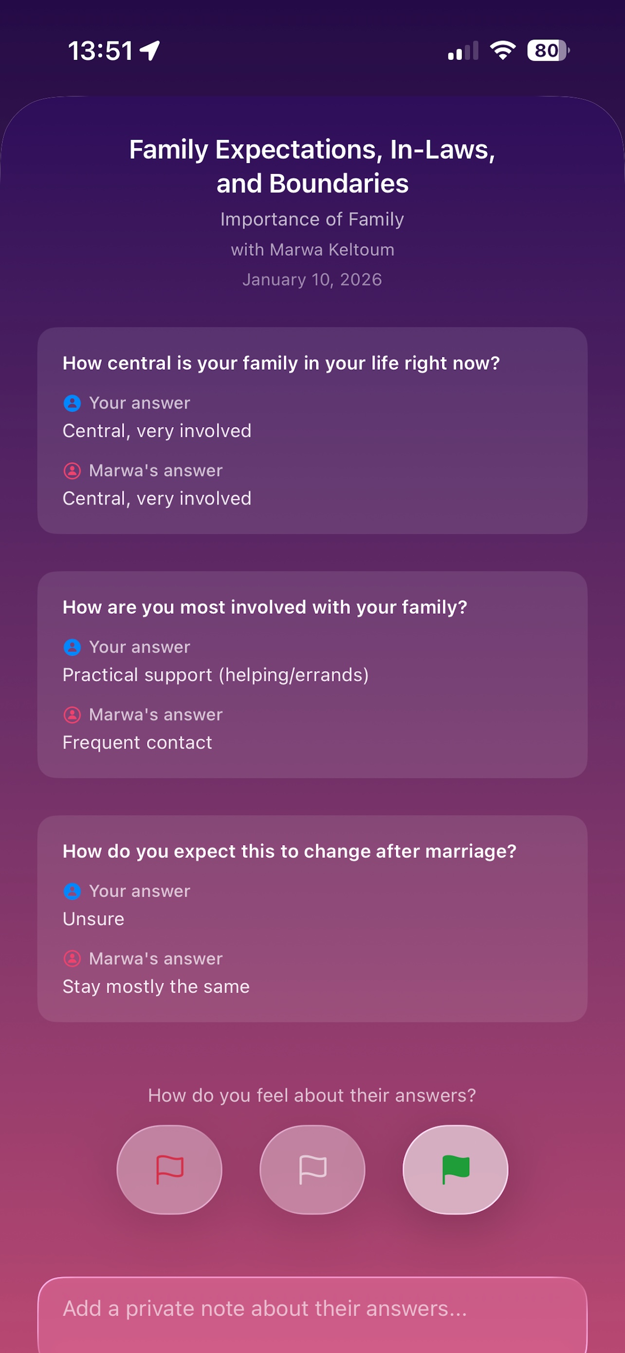 Courtship screen — flag and review responses